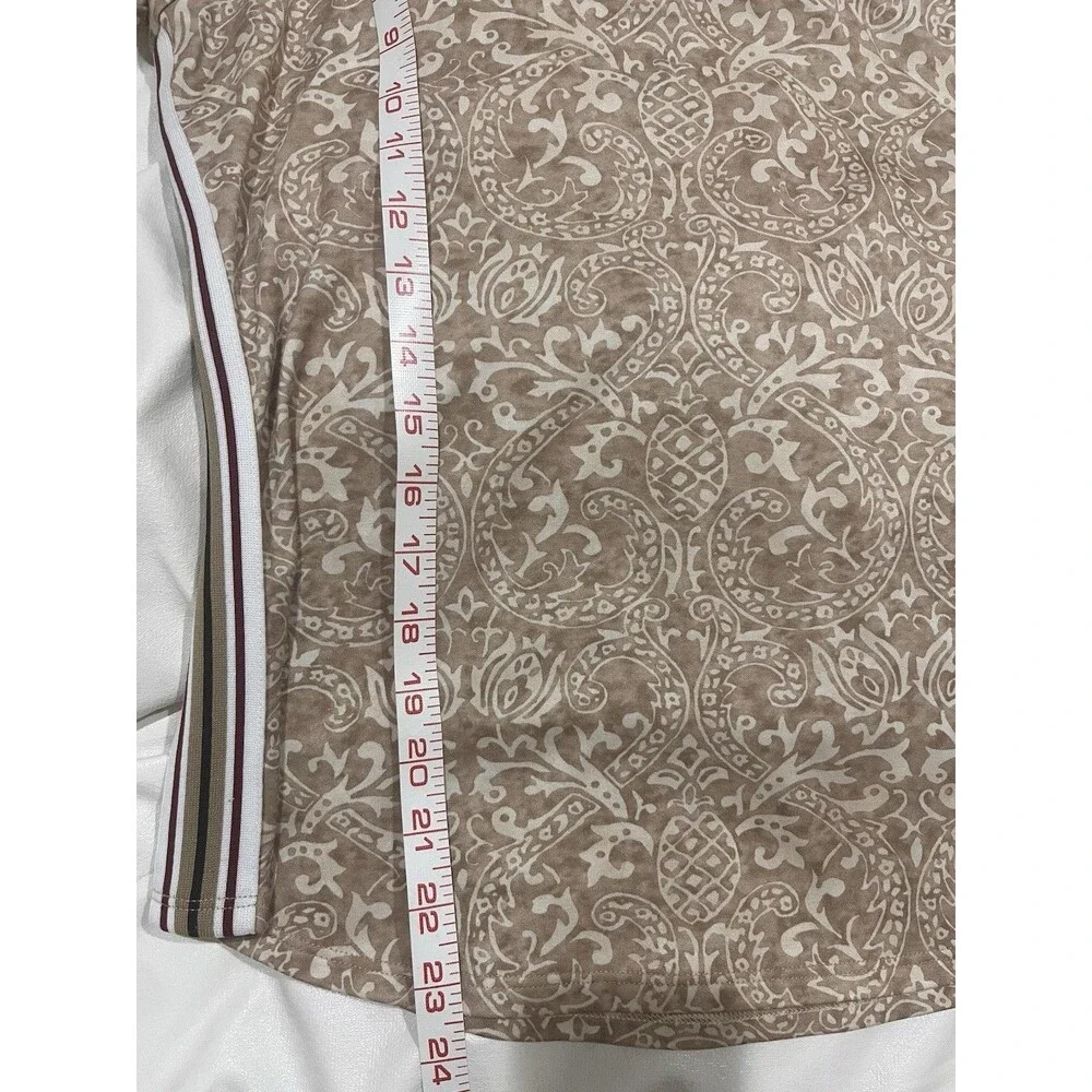 ATHLETA Quarter Zip Athletic Top Tan Cream Damask Print Striped Made In US Sz M - Picture 6 of 8